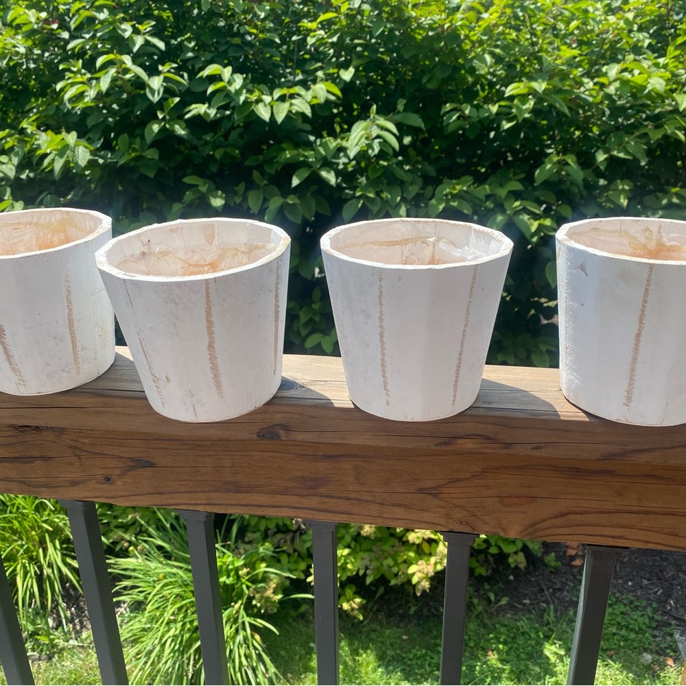 Set of 9 Rustic Wooden Planters in White and Brown - Picture 7 of 14